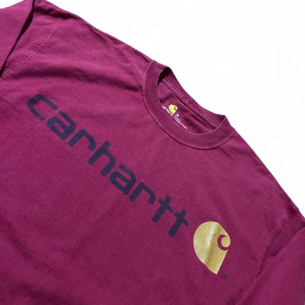 Carhartt Vintage Mens Burgundy Long Sleeve Logo Graphic T-Shirt Medium
